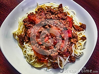 Beef spaghetti plate Stock Photo