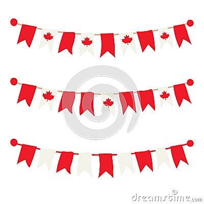 Canadian buntings, garlands, flags set Vector Illustration