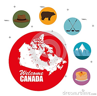Canadian culture set icons Vector Illustration