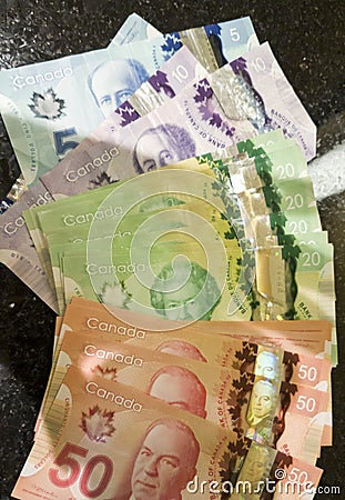 Canadian dollar bank notes currency. Editorial Stock Photo