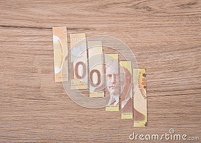 Canadian dollar banknotes cut and slit Stock Photo
