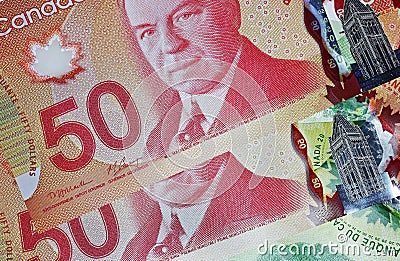 Canadian 50 dollar bills Editorial Stock Photo