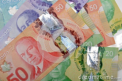 Canadian dollars Currency bank notes background Stock Photo