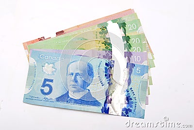 Canadian dollars Currency bank notes on white Stock Photo