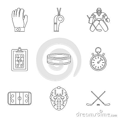 Canadian hockey icons set, outline style Vector Illustration