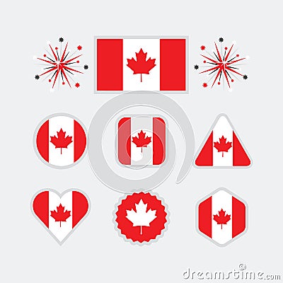 Canadian national flag icons set on modern gray background Vector Illustration