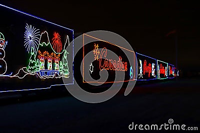 Canadian Pacific Christmas Train - neon decorated train starts from Montreal goes across Canada to Vancouver Editorial Stock Photo