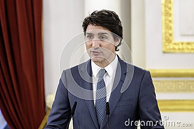 Canadian Prime Minister Justin Trudeau is attending a joint press conference with Ukraine's President Volodymyr Editorial Stock Photo