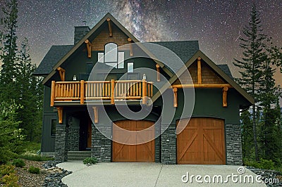 Canadian Real Estate Housing Home House Cabin Night Sky Background Stock Photo