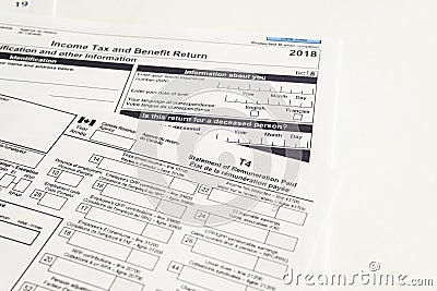 Canadian T1 and T4 tax forms Editorial Stock Photo