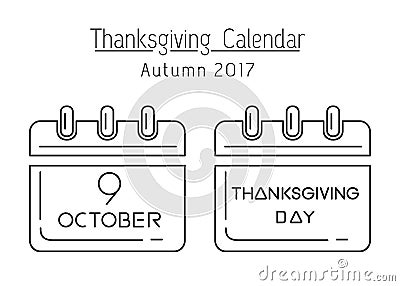 Canadian Thanksgiving calendar 2017 Vector Illustration