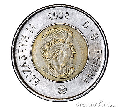 Canadian coin showing portrait of Queen Elizabeth Editorial Stock Photo