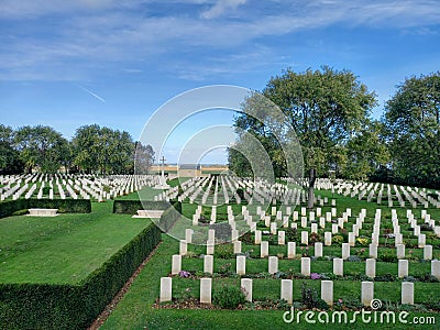 Canadian war cemetery Canadian Soldier WW2 Gravestone Rows in Normandy Editorial Stock Photo