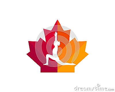 Canadian Yoga logo. Maple leaf with female yoga vector. Maple freedom yoga girl logo design Vector Illustration