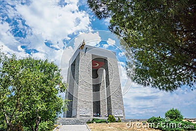 Canakkale, Turkey, 16.06.2018, Martyrs` Memorial against to Dardanelles Strait Stock Photo