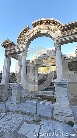 Ruin and wooden horse of Troy where Greek Editorial Stock Photo