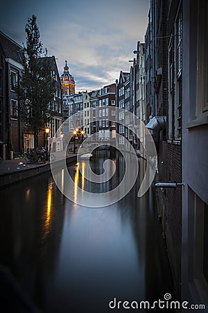 Canal in Amsterdam, early morning Stock Photo