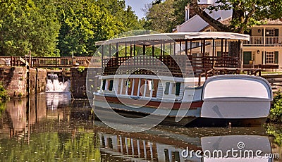 Canal barge on historic C&O Canal waterway Stock Photo