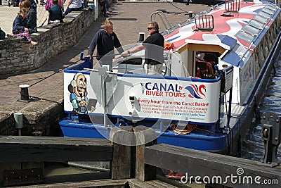 Canal barge in lock Editorial Stock Photo