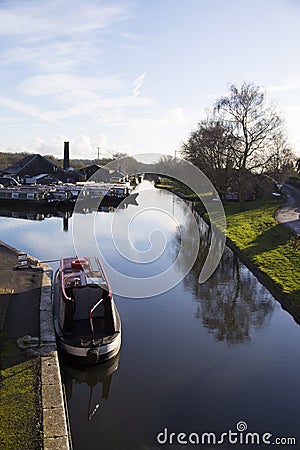 Canal Barges at Norbury Junction in Shropshire, United Kingdom Editorial Stock Photo