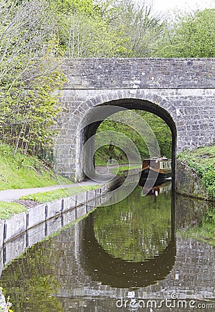 Canal boat near tunnel Stock Photo