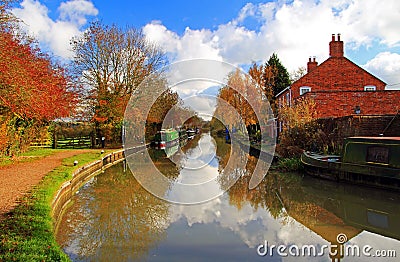 Canal Boats amid Autumn Colours Stock Photo