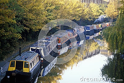 Canal boats in London, England Editorial Stock Photo