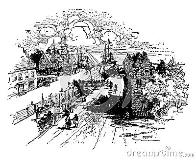 The Canal on Broad Street, New York,vintage illustration Vector Illustration