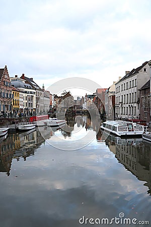 Canal in downtown Ghent, Belgium Editorial Stock Photo