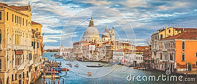 Canal Grande with Basilica di Santa Maria della Salute at sunset with retro vintage effect, Venice, Italy Editorial Stock Photo