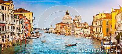 Canal Grande and Basilica di Santa Maria della Salute at sunset in Venice, Italy Editorial Stock Photo