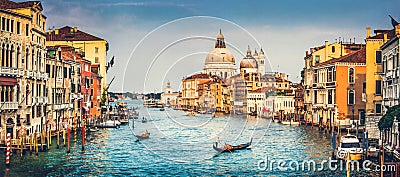 Canal Grande and Basilica di Santa Maria della Salute at sunset in Venice, Italy Editorial Stock Photo