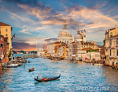 Canal Grande with Santa Maria Della Salute at sunset, Venice, Italy Editorial Stock Photo