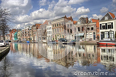 Canal in Leiden, Holland Stock Photo