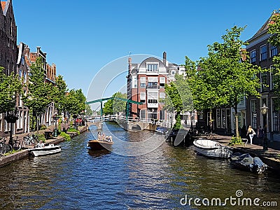 Canal in Leiden Oude Rijn Editorial Stock Photo