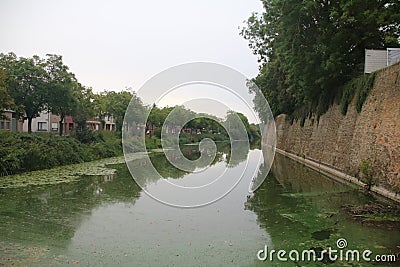 moat and walls around Ypres Stock Photo