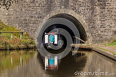 Canal Narrowboat Leaving Chirk Tunnel Editorial Stock Photo