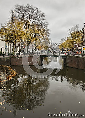 A canal and a tree reflection, Amsterdam. Stock Photo