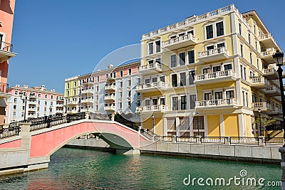 Canal view in Qanat Quartier in Doha, Qatar. Stock Photo