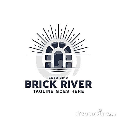 Canal/Waterway Brick Bridge Logo Design Inspiration Vector Illustration