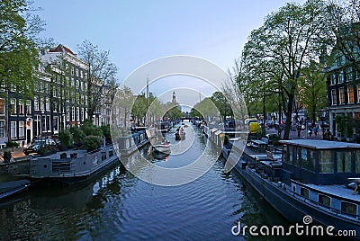 Canals of Amsterdam by night Editorial Stock Photo