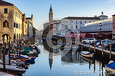 The canals and the old town in Chioggia, Italy Editorial Stock Photo