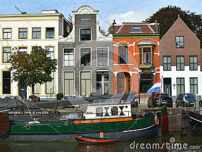 Canals, ships and old houses in the Netherlands. City Zwolle. Editorial Stock Photo
