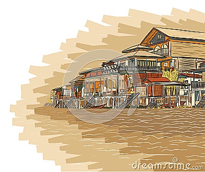 Canalside buildings Vector Illustration