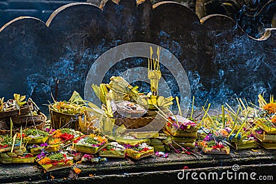 Canang sari a daily offering made by Balinese Hindus Editorial Stock Photo