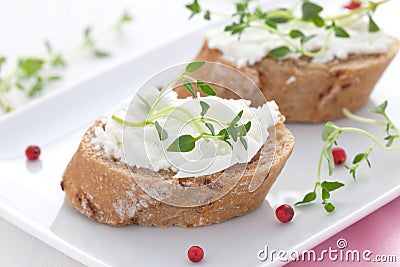 Canape with goat cheese Stock Photo