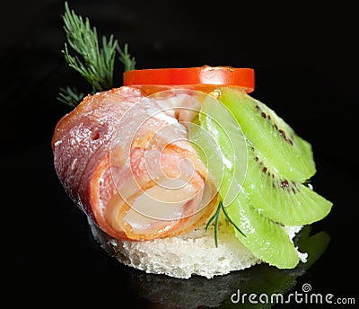 Canape with meat Stock Photo