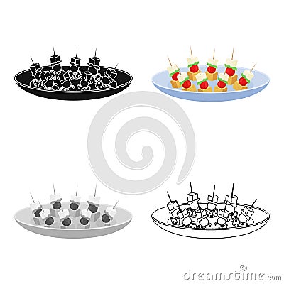 Canape on the plate icon in cartoon style isolated on white background. Event service symbol stock vector illustration. Vector Illustration