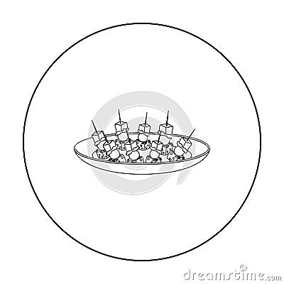 Canape on the plate icon in outline style isolated on white. Event service symbol. Vector Illustration