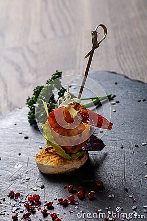 Canape with prawn Stock Photo